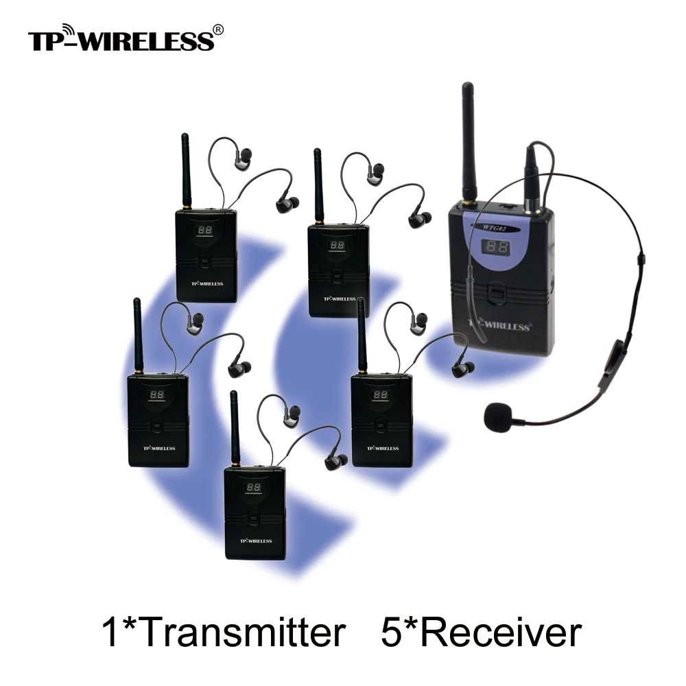 

TP-WIRELESS 2.4GHz Digital Wireless Sanitary Tour Guide System 1Transmitter 5Receivers for Tourism,Church and Conference