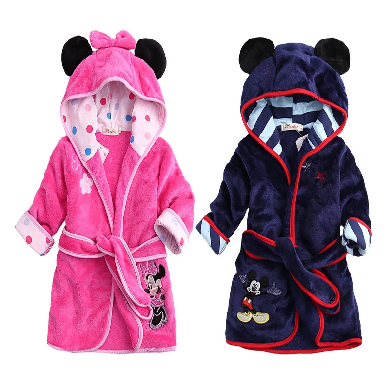 Children's Robes Kids Hooded Pajamas Clothes Child Boys Fleece Warm Bathrobes Girls Nightgowns Clothing Set Cartoon Sleepwear