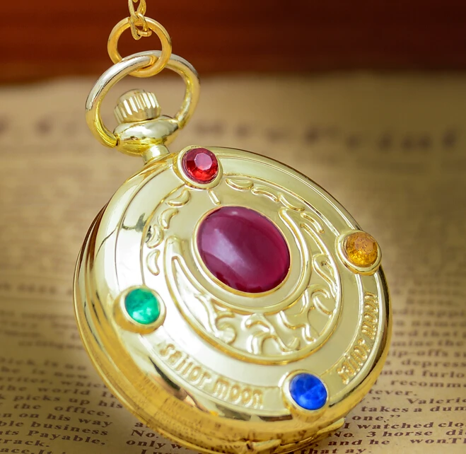 

New style gold Sailor Moon quartz pocket watch necklace pendant For women Men's gift 10pcs /lot