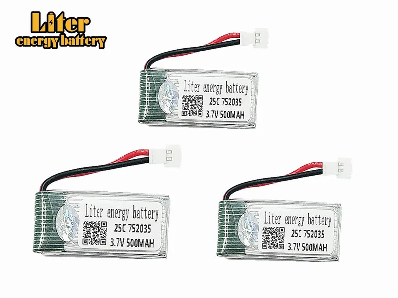 3pcs 3.7V 500mAh 25C Drone Rechargeable Lipo Battery 752035 For RC E33 E33C H99W KY101 H31 H6C H98 H107 Quadcopter | Электроника