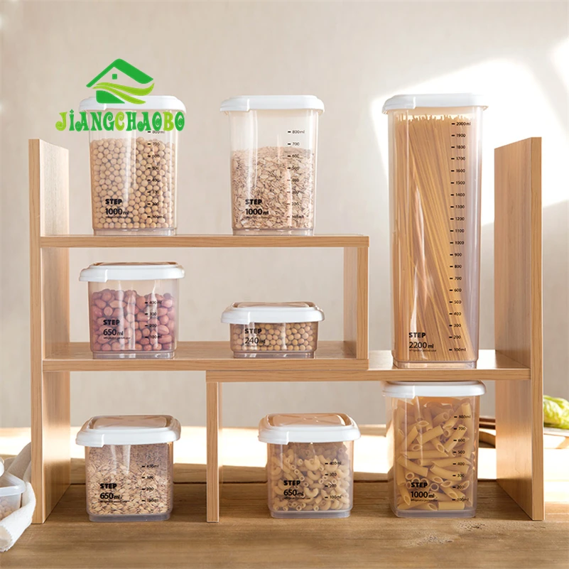 Jiangchaobo 1 قطعة الشاي الحبوب الفول الحبوب التوابل الغذائية البلاستيك حاوية تخزين مربع لل مطبخ ثلاجة