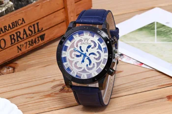 

2018 new hollow scale dial leather strap watch casual fashion exquisite precision high-end atmosphere men's quartz watch