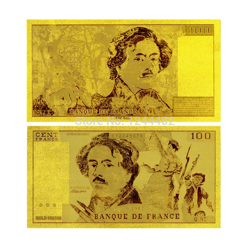 

100 Franc France Normal Gold Banknote 1987s Franc In 99.9% Pure Gold Beautiful Souvenir Gifts
