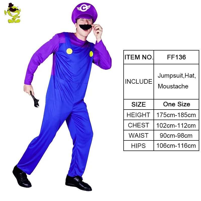 Лидер продаж, костюм Waluigi, маскарадный костюм, маскарадный костюм, костюм-талисман, брат Марио, фиолетовый и зеленый костюм, маскарадный костюм, одежда для маскарада, карнавальные вечерние костюмы