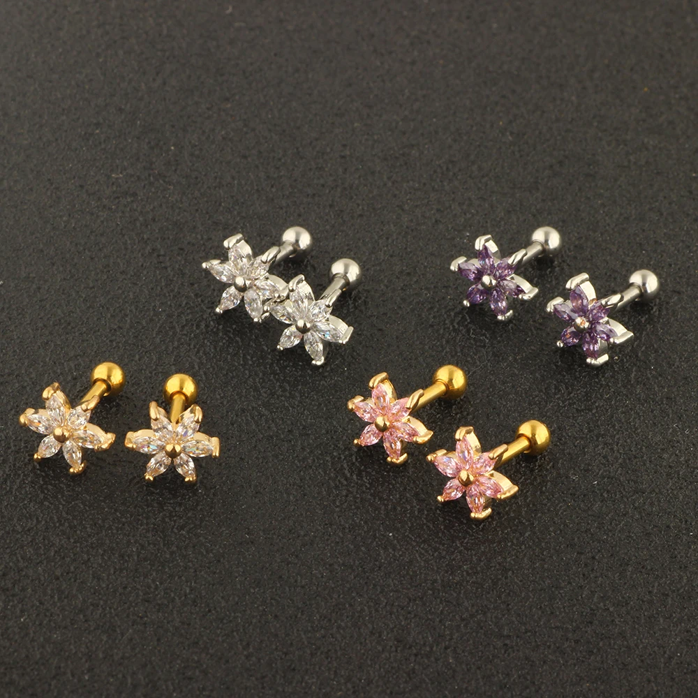 JUNLOWPY 16G Stainless Steel Ear Stud Silver Gold Barbell Star Zircon Tragus Earring Cartilage Helix Piercings Body Jewelry