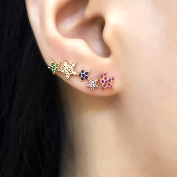 

Tiny Star Moon Stud Earrings Paved Micro Multicolor Zirconia Gold Color Adjustable Boho Clip Cuff Ear Earring CZ Fashion Jewelry