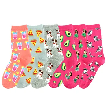 

Korean Style Avocado Orange Juice Pizza Pug Patterned Cute Socks Creative Sokken Chaussette Femme Funny Women Socks Harajuku
