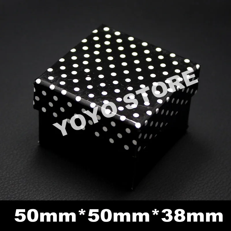 

50*50*38mm Wholesale 12Pcs/Lot Black Color White Dot Jewelry Gift Box Packaging Ring Earrings Display Hard Paper Jewellery Box