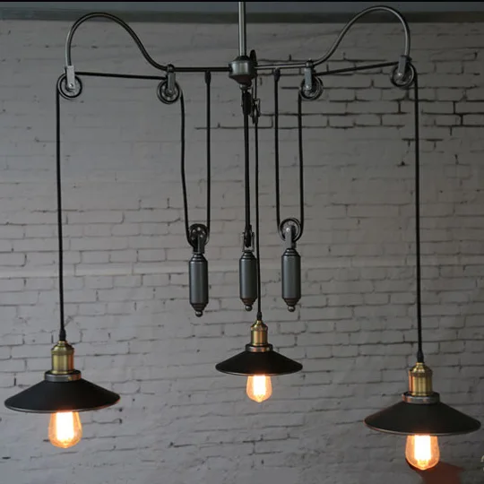 Country style Pulley Pendant Lights. Retro Trigeminal lift Pulley Rope