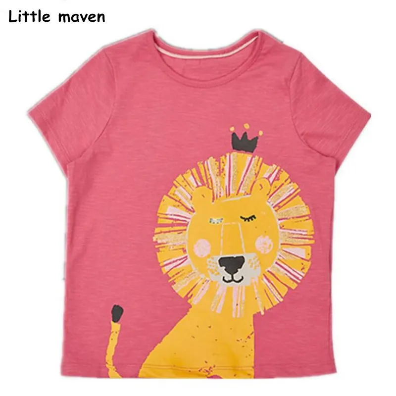 

Little maven children 2018 summer baby girl clothes short sleeve t shirt lion print cotton brand tee tops 51017