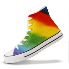 Fashion Rainbow Canvas Women Shoes 2019 New Lace-up Mixed Colors Flats Designer Casual High Top Sneakers Comfortable Platform цена Fashion Rainbow Canvas Women Shoes 2019 New Lace-up Mixed Colors Flats Designer Casual High Top Sneakers Comfortable Platform цены онлайн