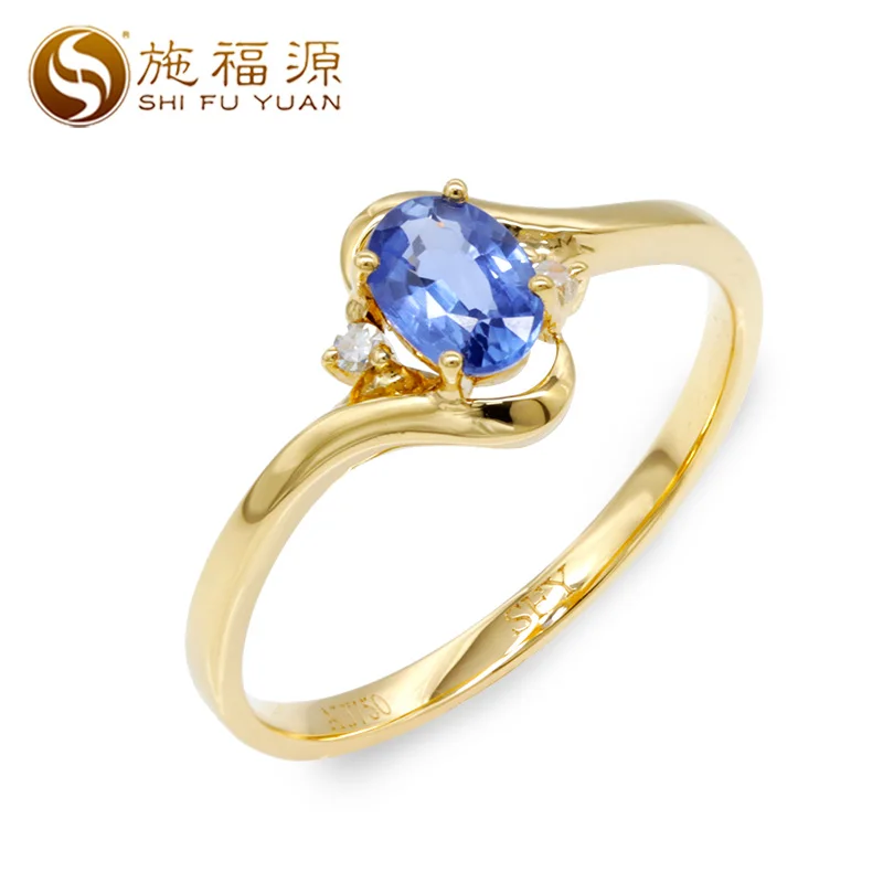 

Brand rings solid 18k gold natural Sapphire with 0.026ct H SI diamond fine ring for women Trendy style S04805R