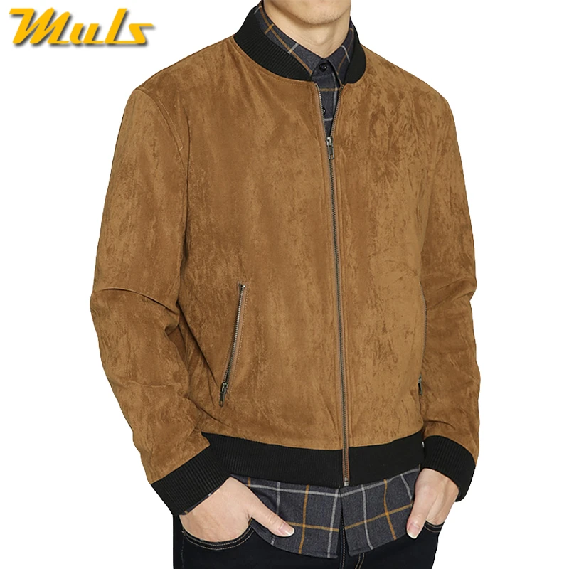 

Jacket Men High Quality Autumn Baseball Collar Suede Spring Mens Jacket Coat Male Winter Warm Camel Size M L XL XXL 3XL 2018 New