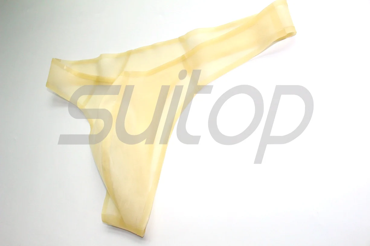Men 's rubber latex briefs thong in trasparent brown and black 5