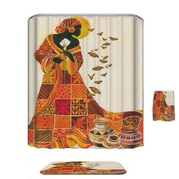 

Bathroom curtain High Quality Nature Waterproof Polyester 2m Fabric girl African Woman Simple Shower curtain EU Portrait