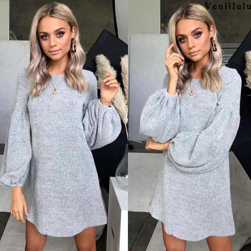 

2018 Autumn Winter Sweater Dress Women Warm Sexy Loose Long Sweater Women Female O neck Long Sleeve Knitted Dress Vestidos
