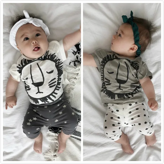 

Summer 2019 Baby Suit Baby Cotton Short Sleeve Lovely Lion Top T Shirt And Shorts Pants Trousers Two-piece Suit