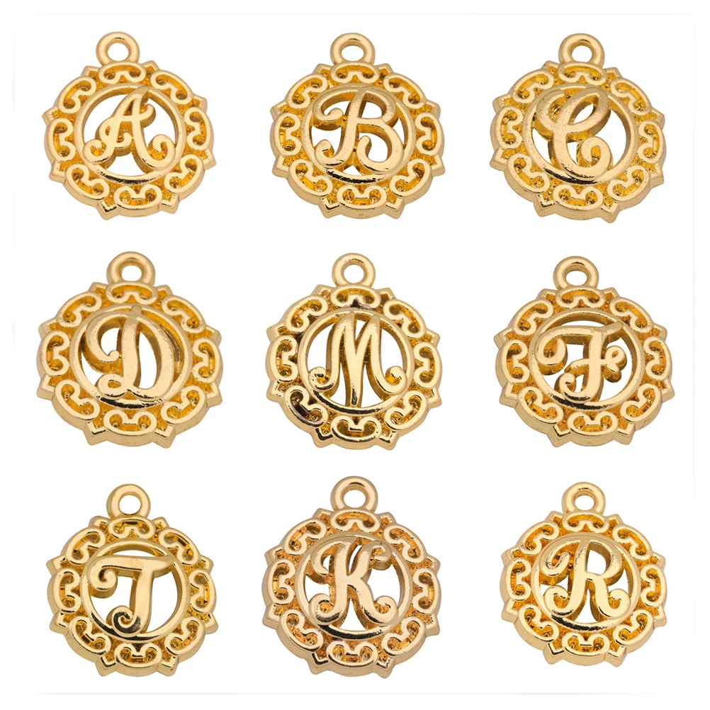 

LIKGREAT Gold Hollow Round Letter Charms for Jewelry Making Alphabet Name Pendant Fit Handmade Bracelet Necklace A B C D E F G H