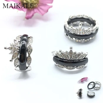 

MAIKALE Vintage Jewelry Set Ceramic Earrings Rings Zircon CZ Crown Earring Ring Set for Women Wedding Jewelry Sets Party Gifts