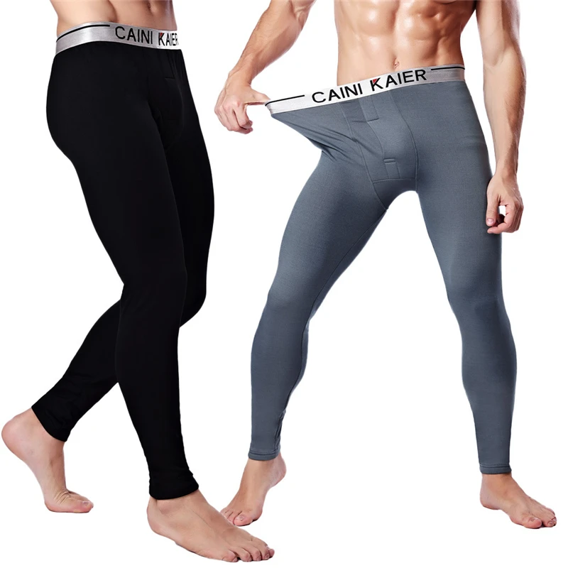 Underwear Men Pants tight elastic bottom wear Thermal Long Johns black