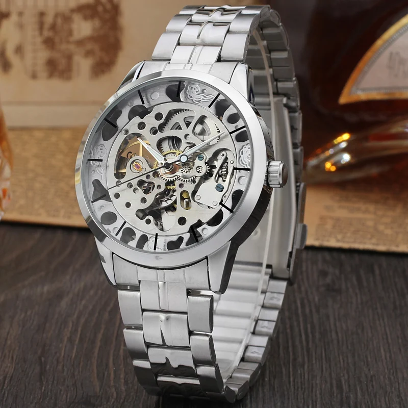 Men's Watch All Stainless Steel Transparent Automatic Mechanical Watch Skeleton Gold Steampunk Clocks Men Relogio Masculino 2018 car automatic start stop switch for audi q3 rsq3 sportback 2014 2018 8u0 905 217 a