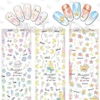 

3 Sheets/Lots Nail Water Transfer Stickers Decals Manicure Watermark Stickers Tips HOT307-309 Sea Shell Mermaid Starfish