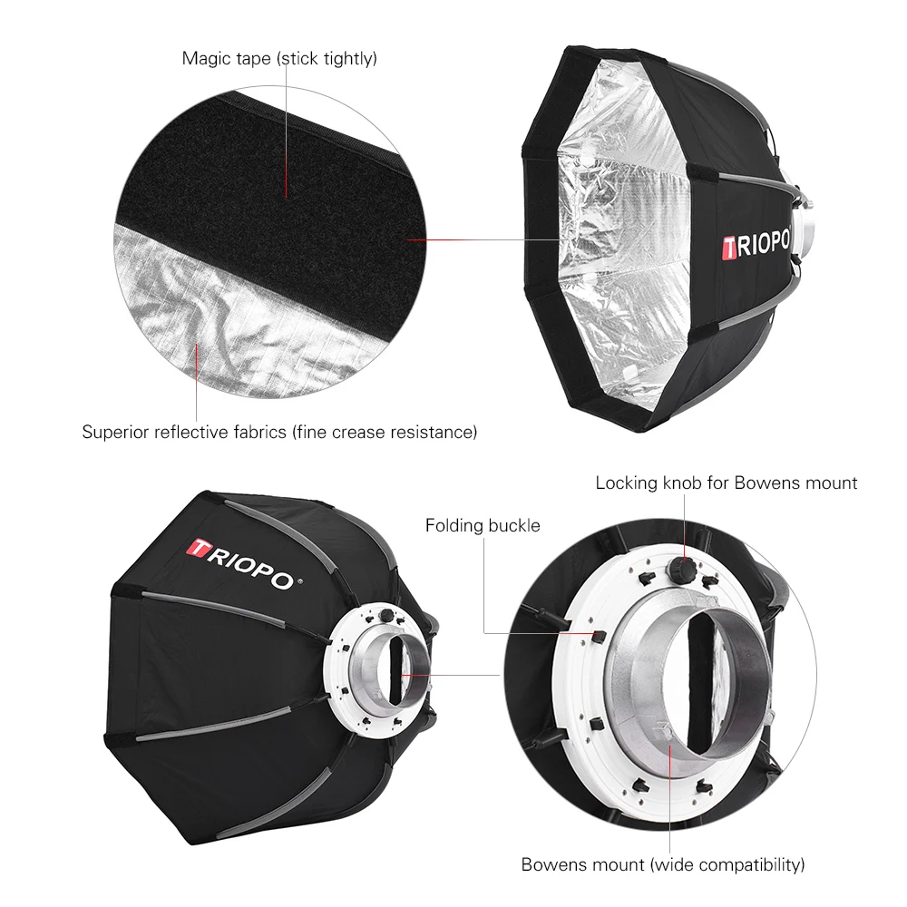 TRIOPO софтбокс 65 см Складная 8-полюсные Octagon soфтbox с Мягкая тканевая сумка для переноски на креплении Bowens для студийной стробоскопической вспышки Bowens светильник