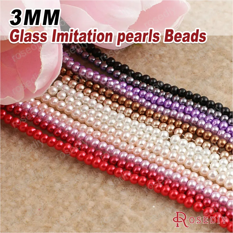 

(20500)1 String,about 220 Beads 3MM Dyeing Color Glass Imitation Pearls Round Beads Jewelry Accessories Findings