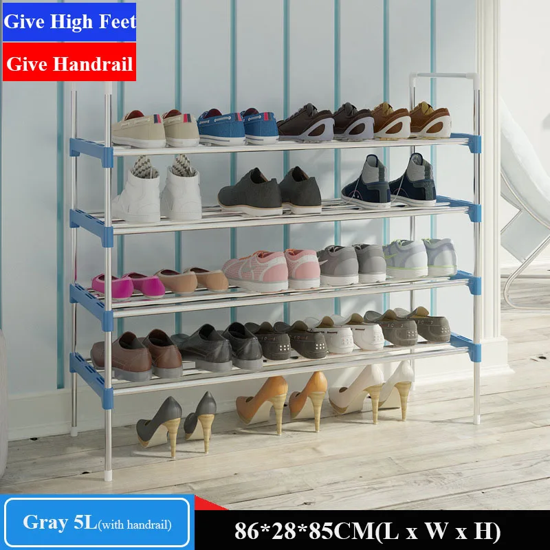 Simple Shoe Rack Stainless Steel Door Shoes Storage Removable 4 5 6 Tiers Shelf Furniture Large Space Saving Shoe Organizer
