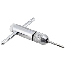 5 Pcs/set Straight Groove Tap with T-Handle Ratchet Tap Wrench Bearing Steel Straight Flute Taps M3-M8 Hand Screw Tap