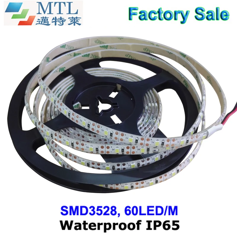 

5V 60LED/M high brightness 8MM width PCB 3528 LED strip IP65, double-sided PCB, 50M/lot, 2 years warranty, Factory Wholesale