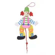 Деревянные клоун тяга струны игрушки руки ноги идут вверх и вниз детская игрушка-случайный цвет