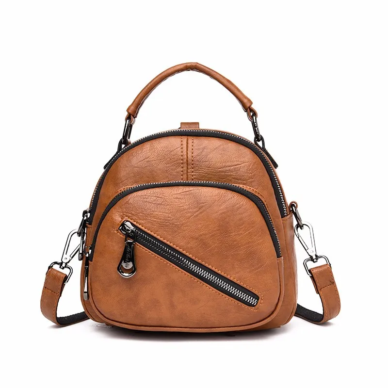 Женский кожаный рюкзак высокого качества, женский рюкзак, винтажный рюкзак, многофункциональный рюкзак для девочек, небольшой однотонный рюкзак - Цвет: brown