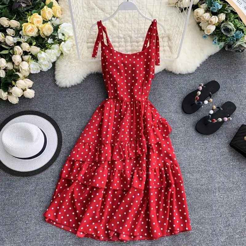 

Women Retro Dot Sleeveless Swim Beach Long Dress Cover Up Summer Sexy Bathing Suit Swimwear Bikini Swimsuit Cover-Ups