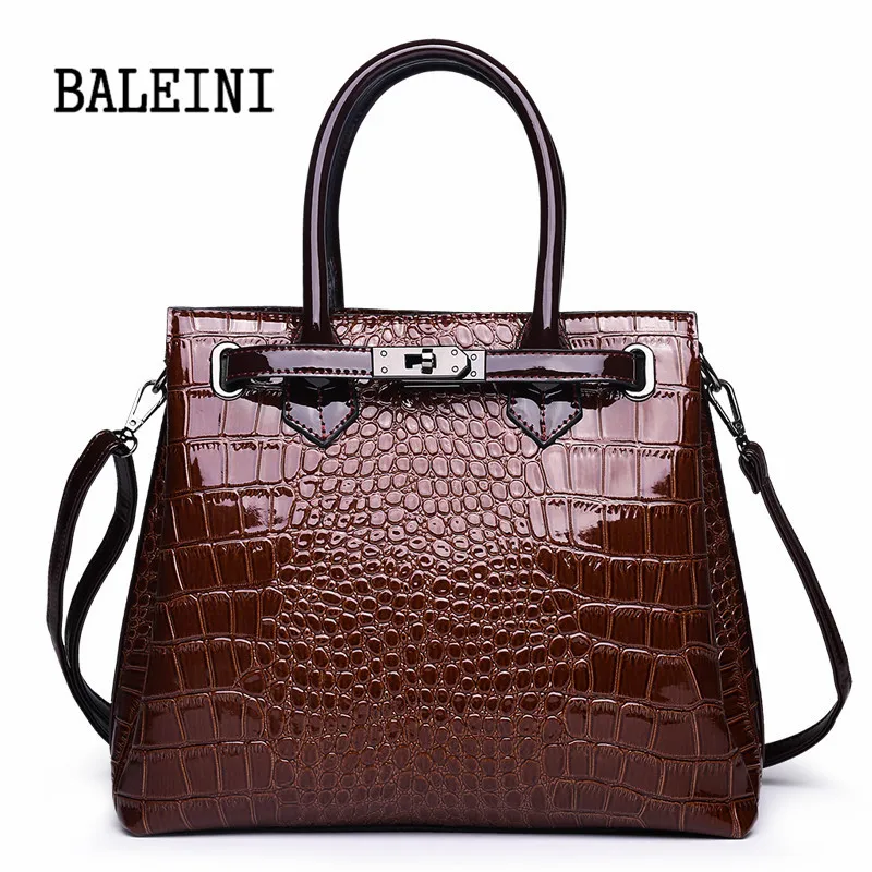

Women Crocodile Pattern Handbag Leather Designer Large Lock Shoulder Bag Black Female Hobos Bag Alligator Handbag Messenger Bags