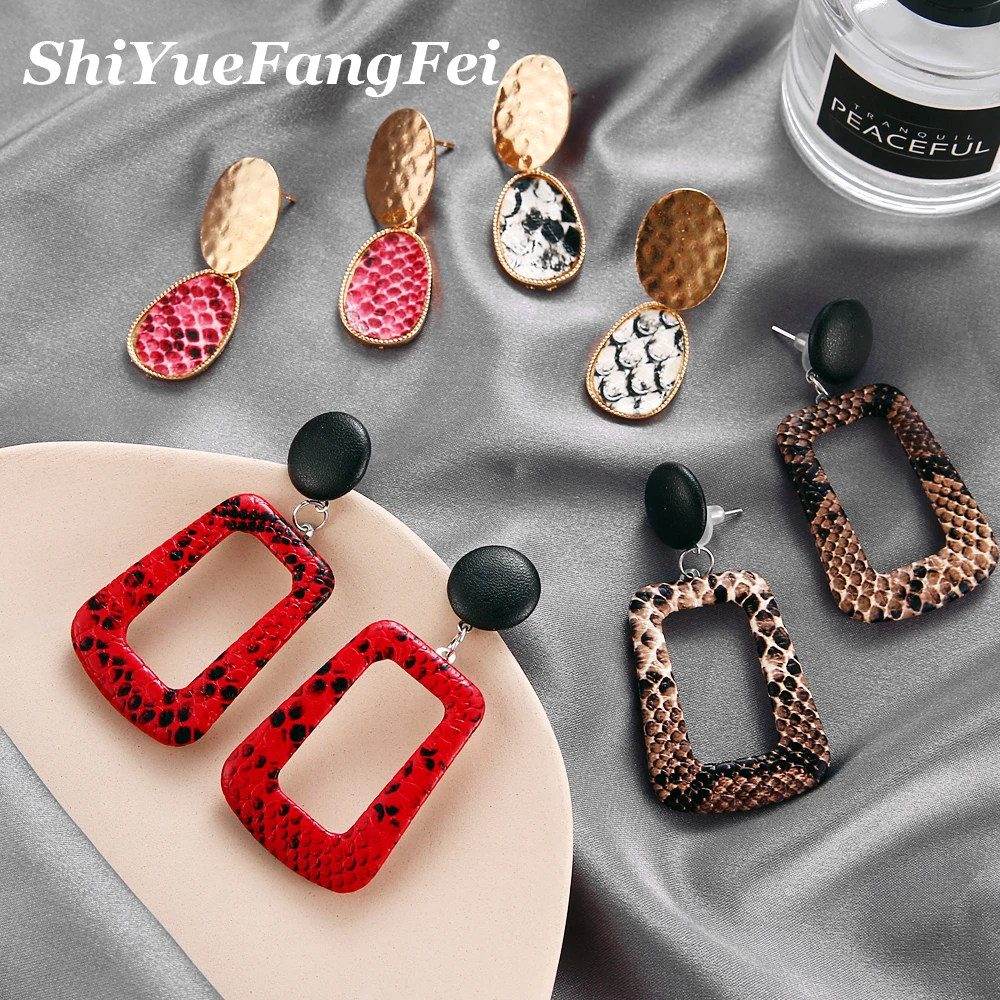 

Leather New Maxi Imitation Snake Print Dangle Water Drop Earrings for Women Bijoux Female Party Christmas Gifts Wholesale