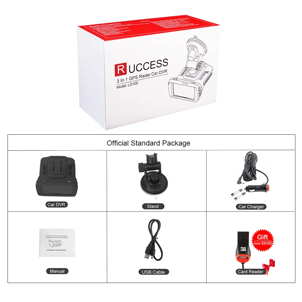 RUCCESS Car DVR Radar Detector GPS 3 in 1 Car-detector Camera Full HD 1296P Speedcam Anti Radar Detectors Dash Cam 1080p WDR