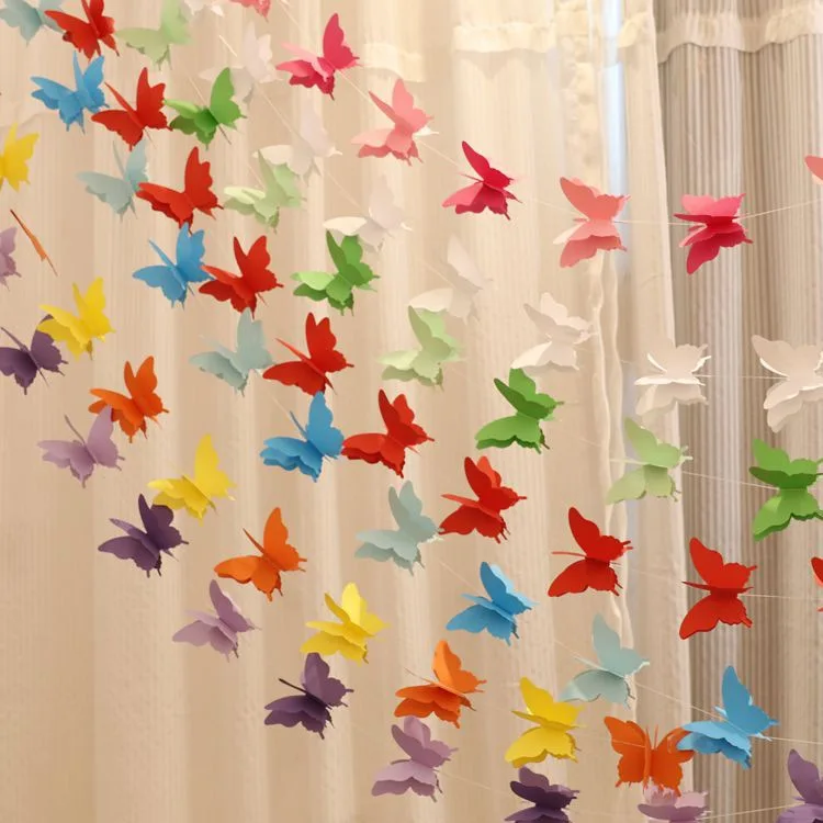 Decoración de papel colgante de mariposa con purpurina (10.5 pies x 4  cuerdas), cortina de lunares circulares de mariposas parpadeantes,  guirnalda de