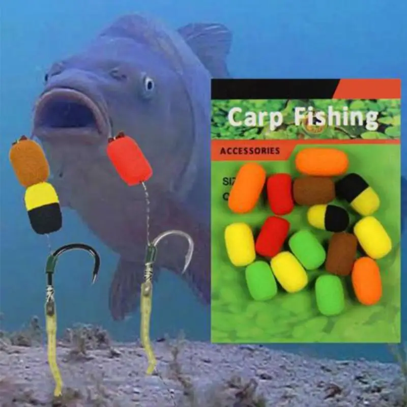 

15pcs/pack Cylinder Carp Fishing Bait Foam Boilie Hook Fish Baits Lure Zig Rig Foam Brown Red Terminal Tackle