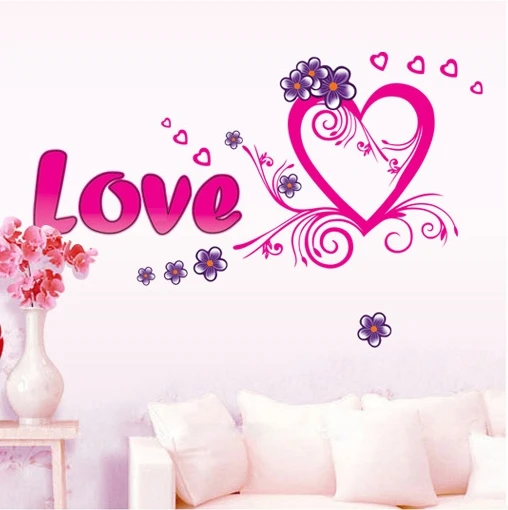 big pink love heart shape wall stickers decals girls romantic wallpaper