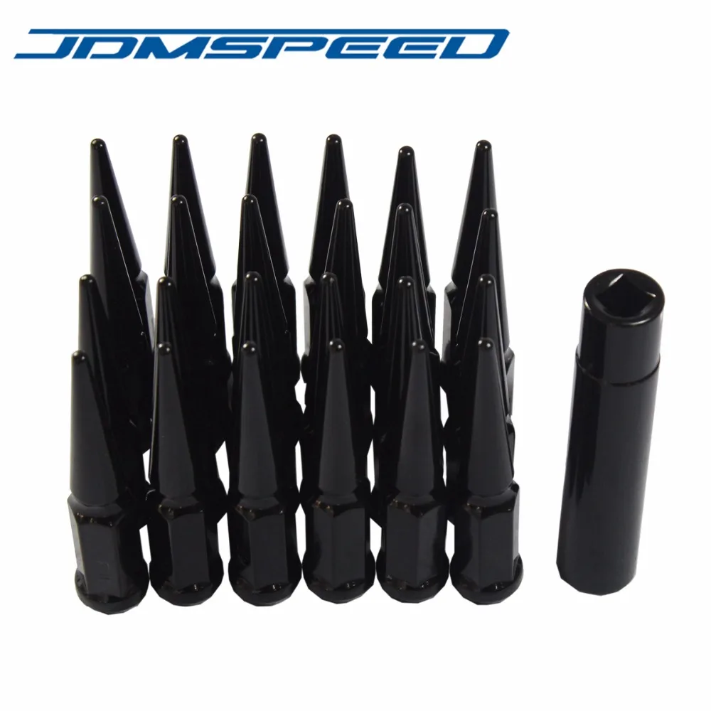 JDMSPEED 24 PCS Black Spike Lug Nuts 14x1.5 w/ Key Fits For Chevy