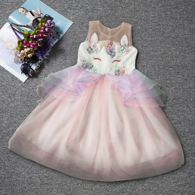 2018 New Girls Dress Flower Kids Party Dresses For Girls Princess Unicorn Dress Mesh Lace Children Costumes Cute Girl Prom Gowns (6)