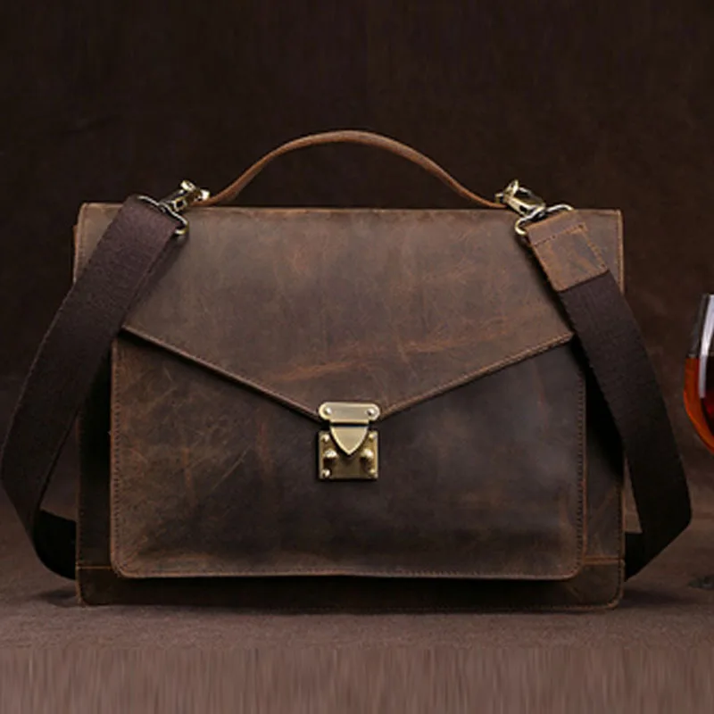 BULLCAPTAIN Men famous brand Crazy Horse Cowhide Messenger Shoulder Cross Body Tote Bag Vintage Briefcase Business Handbag BULLCAPTAIN Men famous brand Crazy Horse Cowhide Messenger Shoulder Cross Body Tote Bag Vintage Briefcase Business Handbag