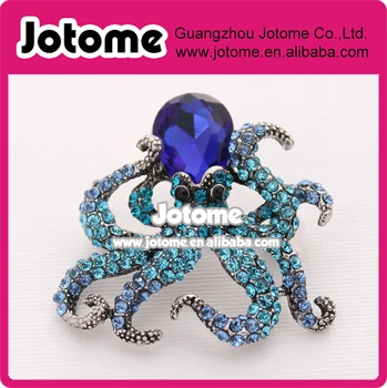 

1 3/4"H x 1 1/2"W inches Octopus Brooch Rhinestone Teal Blue Brooch Beach Wedding Seaworld Nautical Ombre Crystal Blue Jewelry