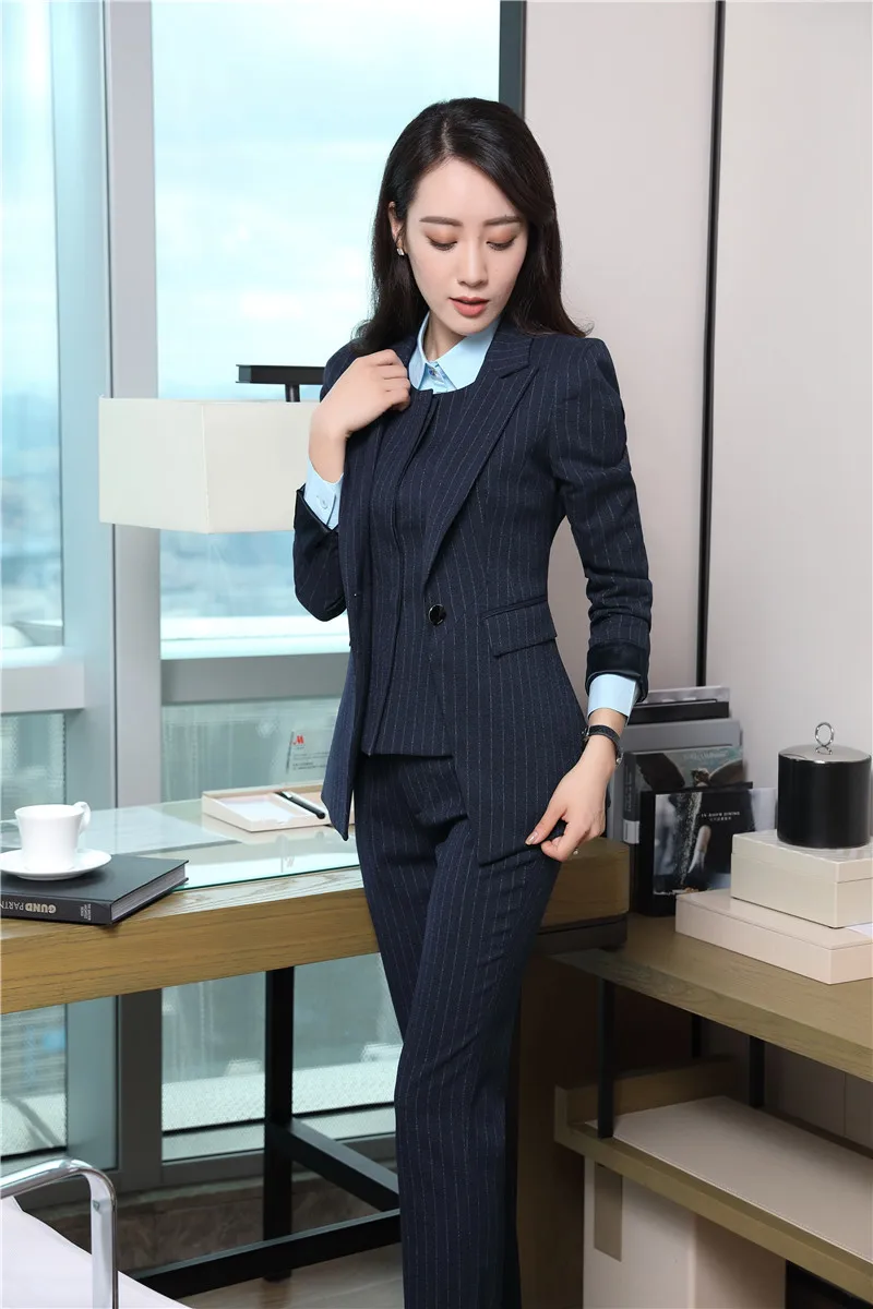 Формальный Женский черный блейзер женские деловые костюмы со штанами и курткой наборы офисная униформа дизайн Бесплатная доставка