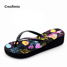 Женские модные милые удобные пляжные вьетнамки на высоком каблуке; Vrouwen; Вьетнамки; женские повседневные Вьетнамки с узором; милые шлепанцы; E594b