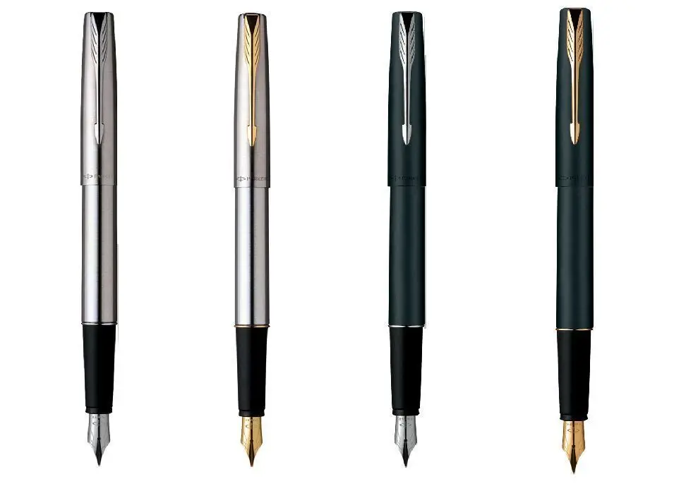 Gold Plated Trim Parker Frontier Stainless Steel Ink Fountain Pen In Chrome