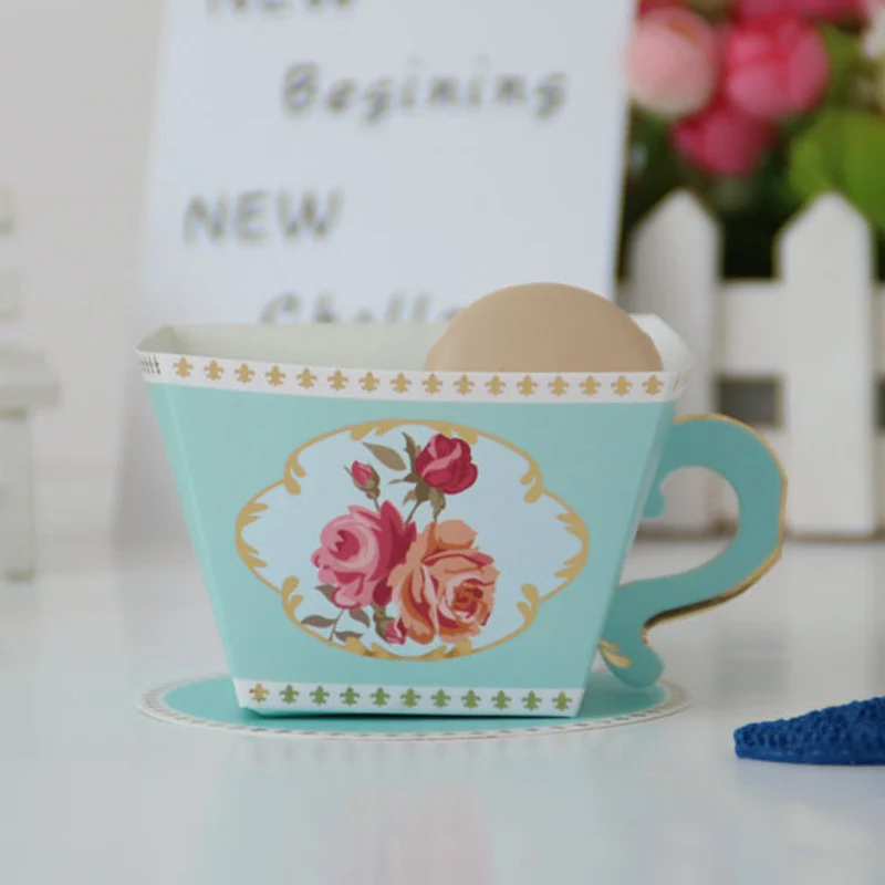 

Pastry Box Vintage Creative Stamping Teacup Teapot Set Personality Candy Boxes Wedding Party Birthday Paper Cup