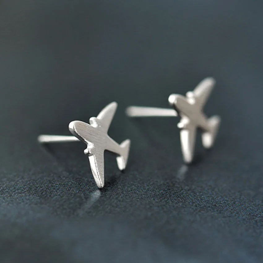Kinitial 925 Sterling Silver Aircraft Airplane Plane Stud Earrings