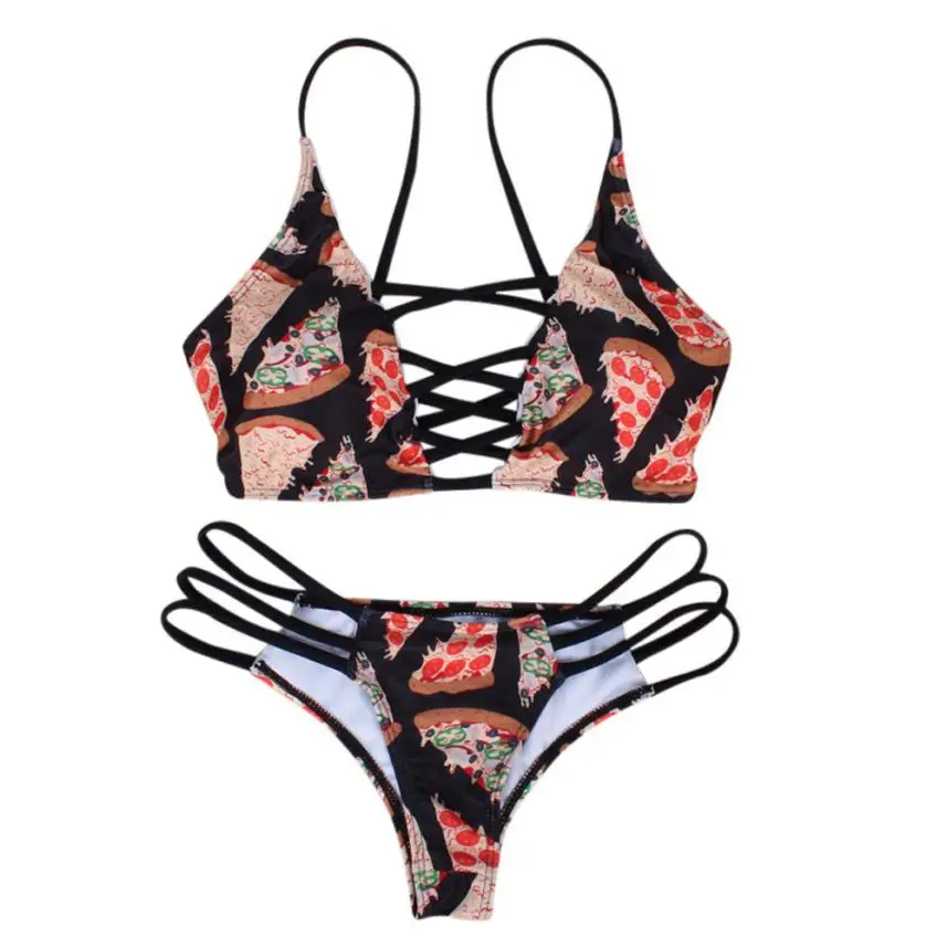 New Swimwear Playsuits Women Swimwear Bandage Bikini Set Push up Padded